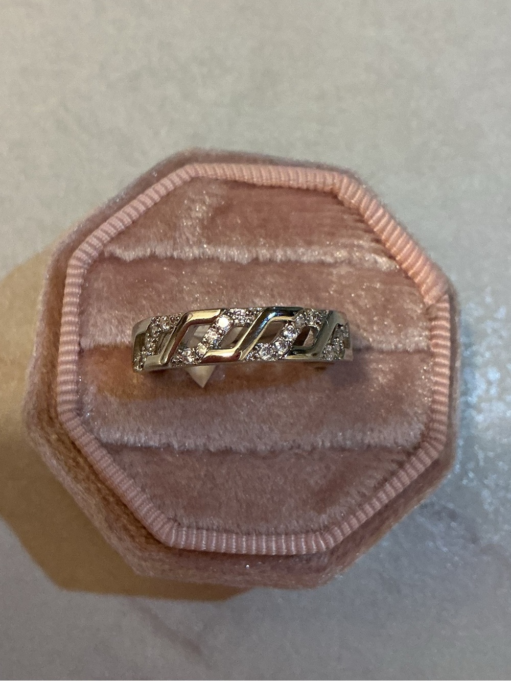 Sterling silver unisex Ring wushu diamond accents- Pink Display - Size 9
